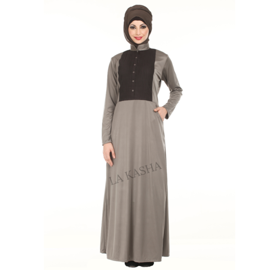 Abaya color block pleated button open
