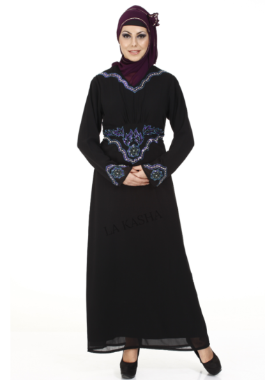 Abaya hand embroidered layered bell cuff highlight celebration wear