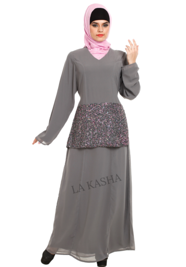 Tulle sequin embroidered Abaya for celebration wear