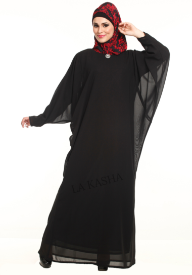 Abaya with an intricate sequin enriched hand worked collar and cuff, A line fit in georgette