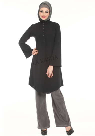 Poly crepe neck embellished button front cross bottom Tunic
