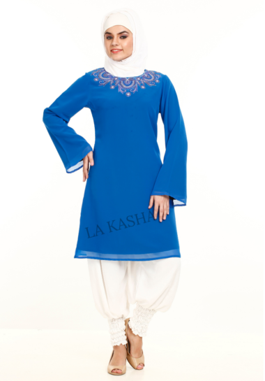 Tunic Poly Georgette embroidered round neck & bell sleeve