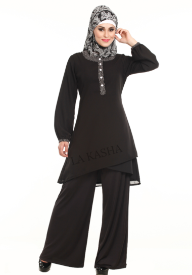 Poly Crepe embroidered Neck gathered Tunic