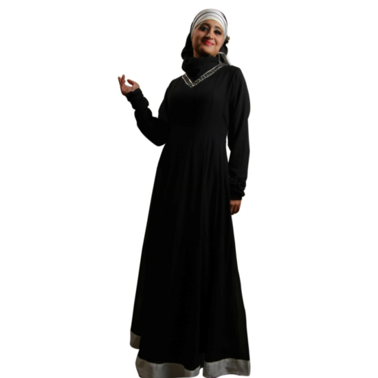 Abaya color block pleated button open