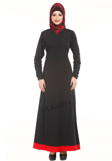 Abaya in poly crepe, layered with contrast raw silk boarder.
