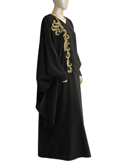 Abaya Dubai style with rich gold zari embroidery in kashibo