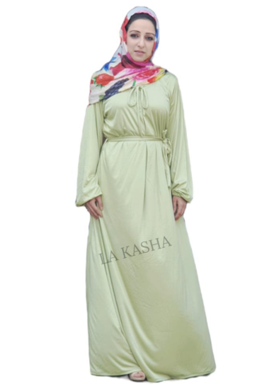 Abaya with a tie up, flare and waist belt fit in poly knit for trendy comfort wear