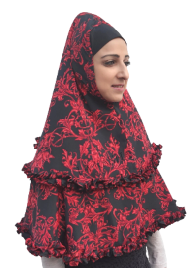 Al-Amira hijab in Poly crepe Print, double tier ruffle with a free size band.