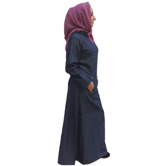 Denim Stretch Light Weight slit pocket chinese collared Abaya