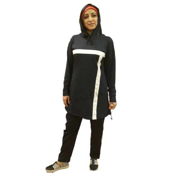 Modest track suit with a hoodie and bottom elastic pully to scruch fit with all round elastic pants in poly knit