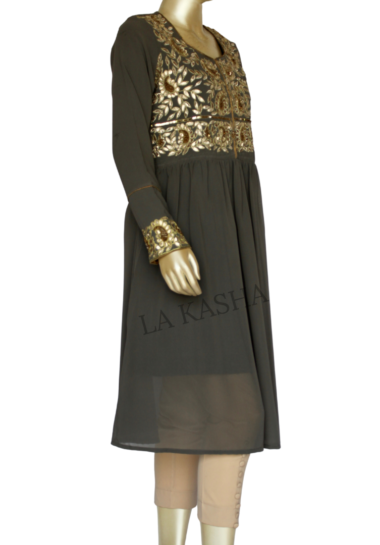 Tunic kurti in georgette with gathers and traditional gold gota patti handwork