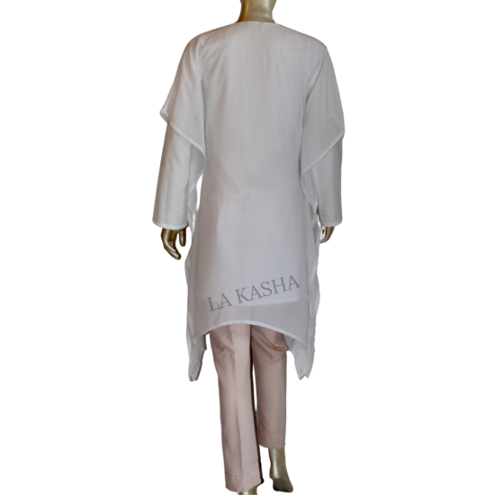 Kaftan tunic in georgette with traditional rich thread work and asymmetrical bottom