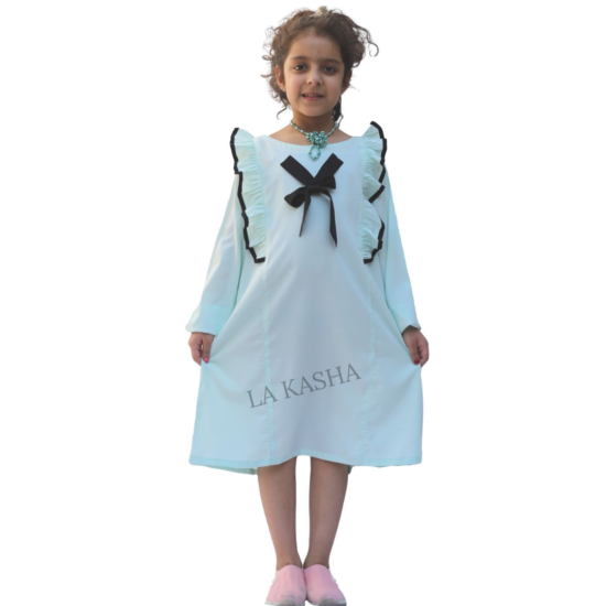 Girls Cute bow dress in poly crepe.
