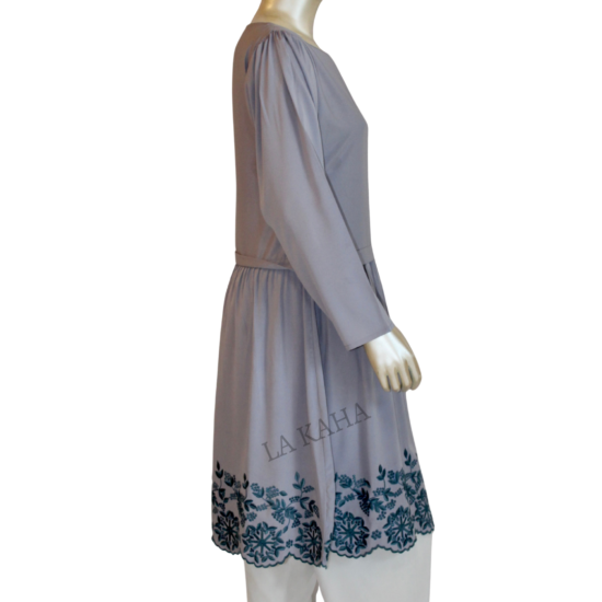 Tunic in crepe with gathers and embroidered scallop bottom