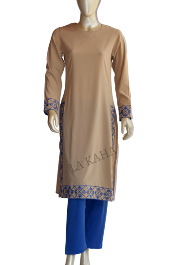 Silk Thread Embroidered Tunic and Pant set in Crepe