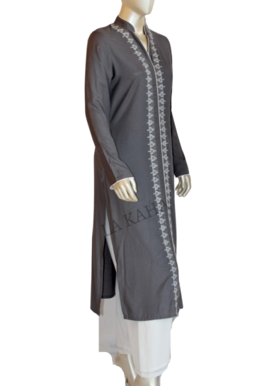 Long tunic/kurti in rayon with embroidery and georgette loose pant set
