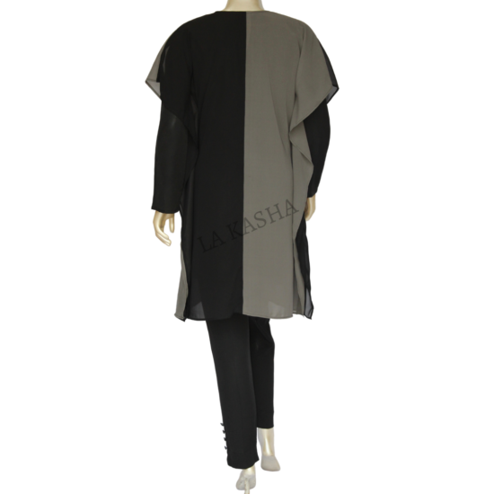 Kaftan tunic colour block embroidered in poly georgette with poly crepe pant set