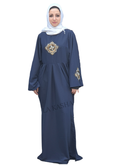 Abaya Dubai style with pleats and antique handwork in crepe