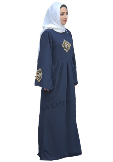 Abaya Dubai style with pleats and antique handwork in crepe