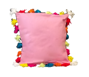 Cushion Cover 100% cotton Poplin with bright wool tassel boarder set of 5