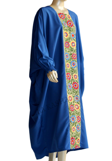 Kaftan abaya with rich Persian embroidery front panel celebration wear in Poly crepe