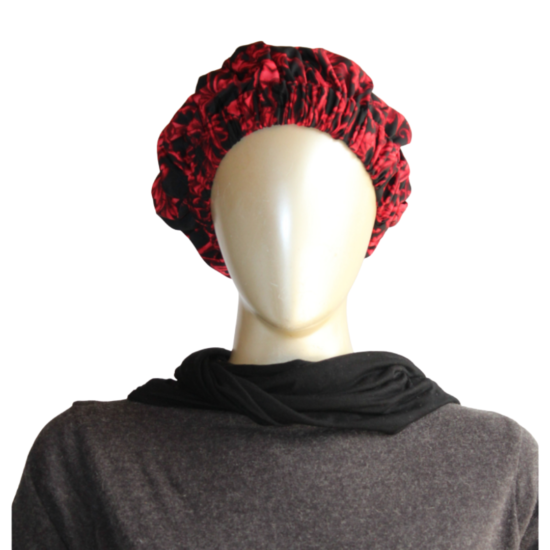 African scrub beanie cap, double sided & adjustable in crepe print.