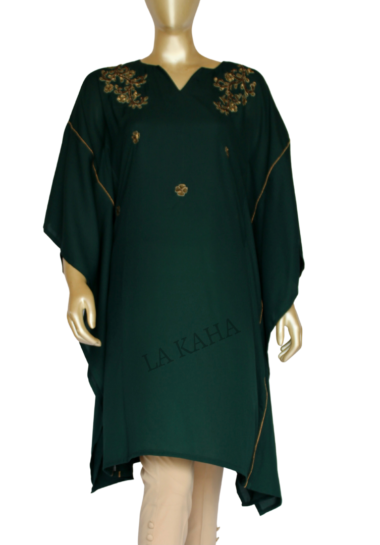 Kaftan in Poly crepe with intricate hand work and gold piping