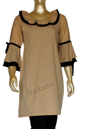Ruffle tunic in poly crepe with contrast layered cuff and tieup