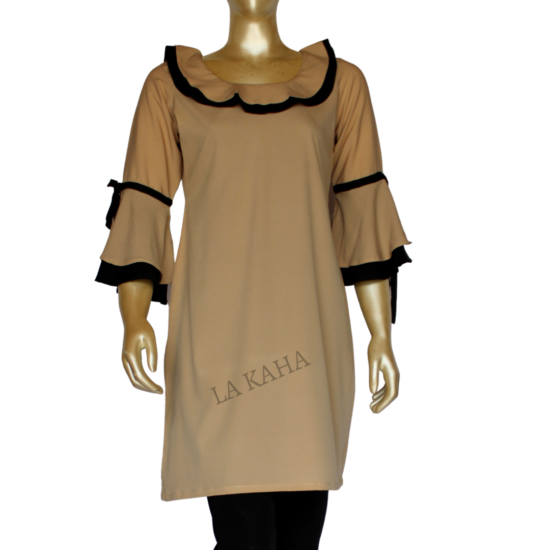 Ruffle tunic in poly crepe with contrast layered cuff and tieup