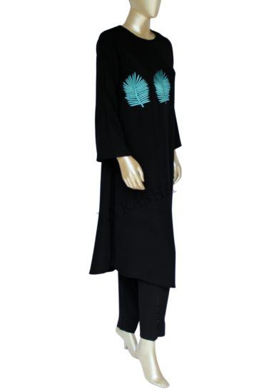 Kurti/ tunic and pant set in Poly crepe with embroidery