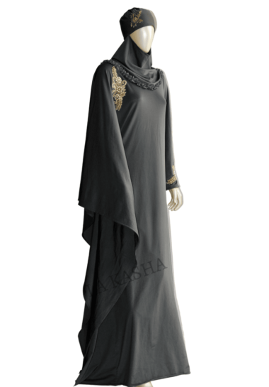 Abaya & instant hijab set in Poly knit, hand worked.