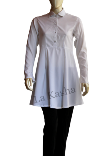 Tunic shirt in Poly crepe with button front and box pleat
