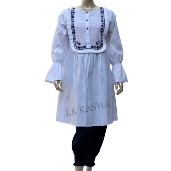 Cotton tunic/ kurti and pant set with Bulgarian inspired embroidery