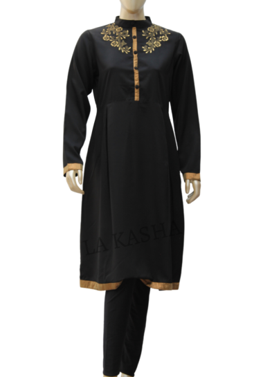 Tunic/ kurti and pant set in Japanese kashibo with gold pipe hand work and antique tape highlight