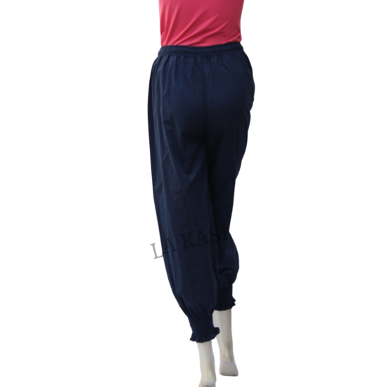 Cotton poplin scrunched bottom pant with drawstring all round elastic waist and side pockets