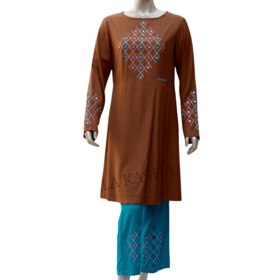 Kurti/ tunic and pant set with mirror work embroidery