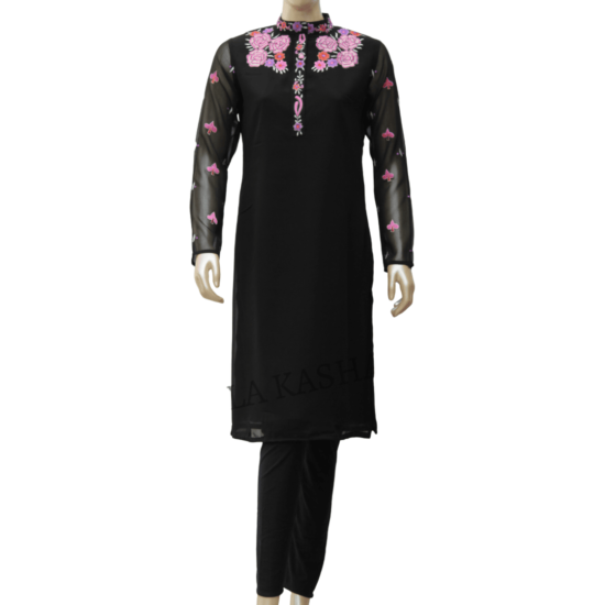 Tunic/ kurti and pant set with floral hand embroidery