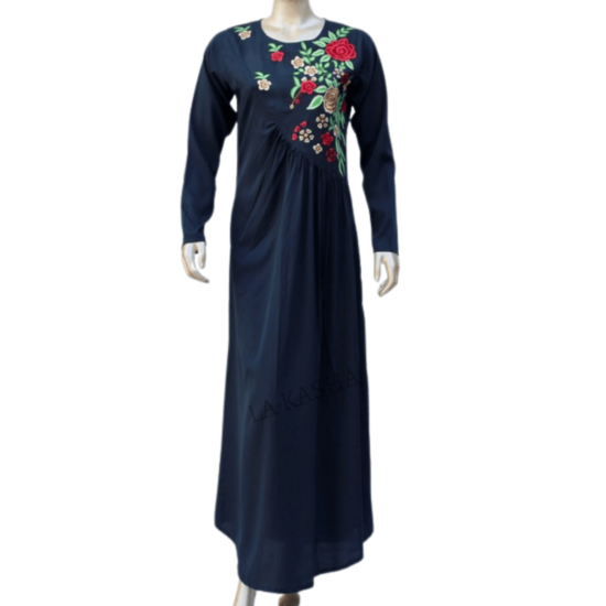 Abaya in poly crepe floral hand embroidered