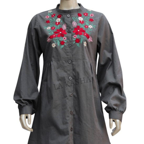 Twill tunic shirt with traditional floral embroideries