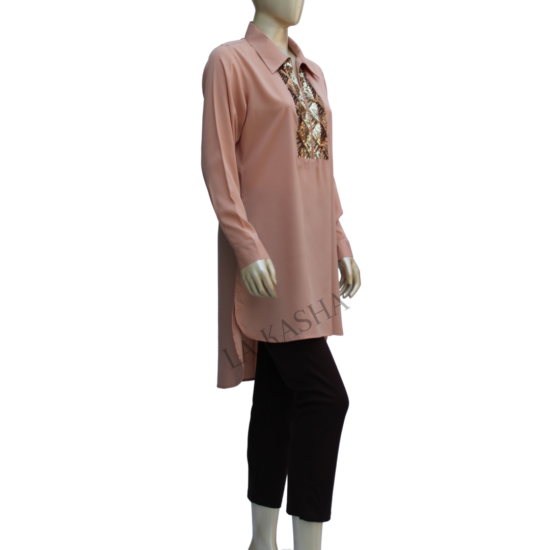 Tunic shirt in poly crepe with sequin handwork