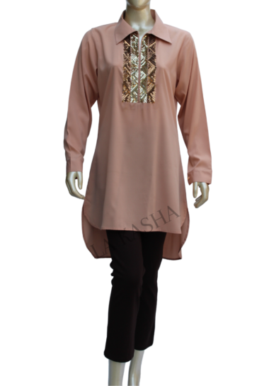 Tunic shirt in poly crepe with sequin handwork