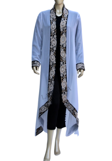 Abaya with intricate silk thread embroidery in Turkish motifs for women
