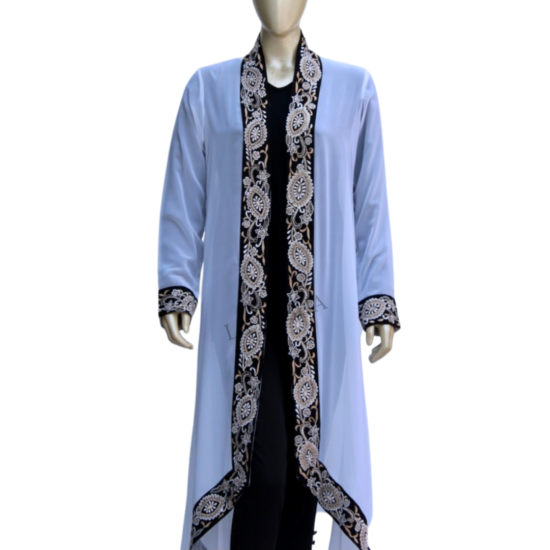 Abaya with intricate silk thread embroidery in Turkish motifs for women