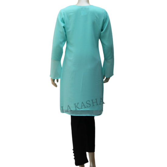 Tunic/ Kurti in Poly Georgette with neck embroidery highlight and waist gathers