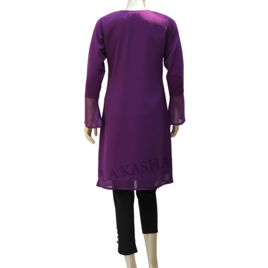 Tunic/ Kurti in Poly Georgette with neck embroidery highlight and waist gathers