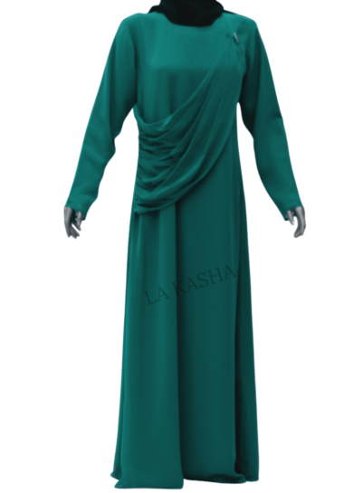 Abaya with front gathers and a broach hinge highlight in georgette