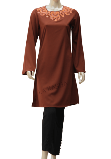 Tunic Poly crepe embroidered round neck & bell sleeve