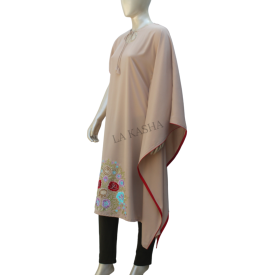 Kaftan tunic with vivid embroidery in poly crepe