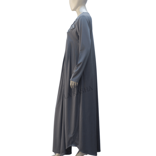 Abaya in poly knit with pleats and antique hand work