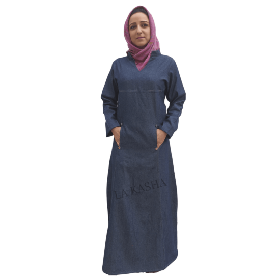 Denim Stretch Light Weight slit pocket chinese collared Abaya